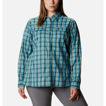 Columbia Silver Ridge Lite Plaid Long Sleeve Plus Size, Camisa Azules Para Mujer | 072958-RZE